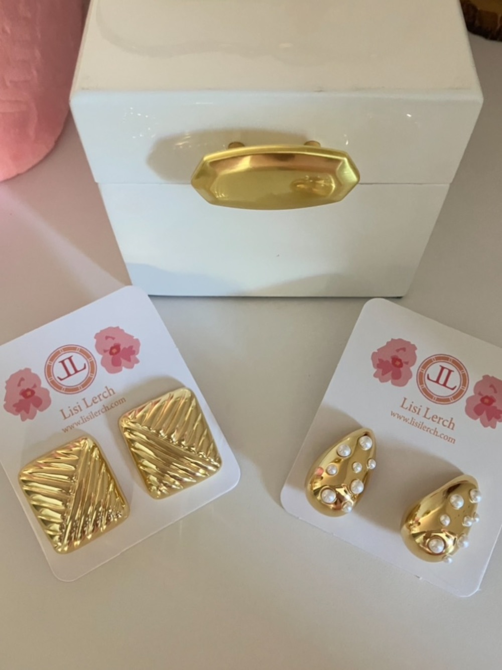 Lisi Lerch Gold Statement Earrings - Classic Gold Teardrop & Textured Square Set
